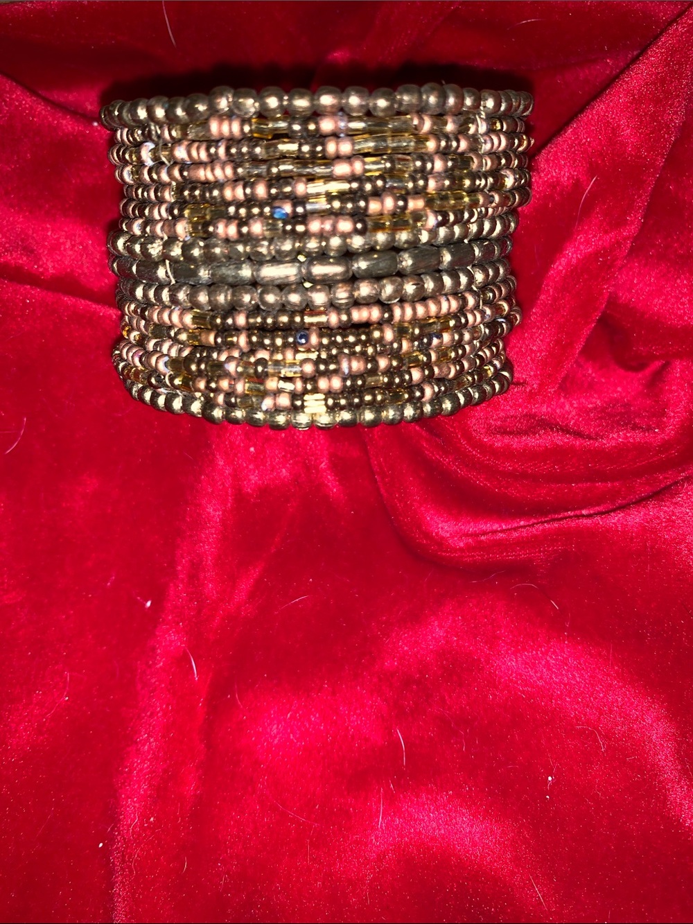 Multi-Row Metallic Beaded Cuff Bracelet - Pink and Gold tone